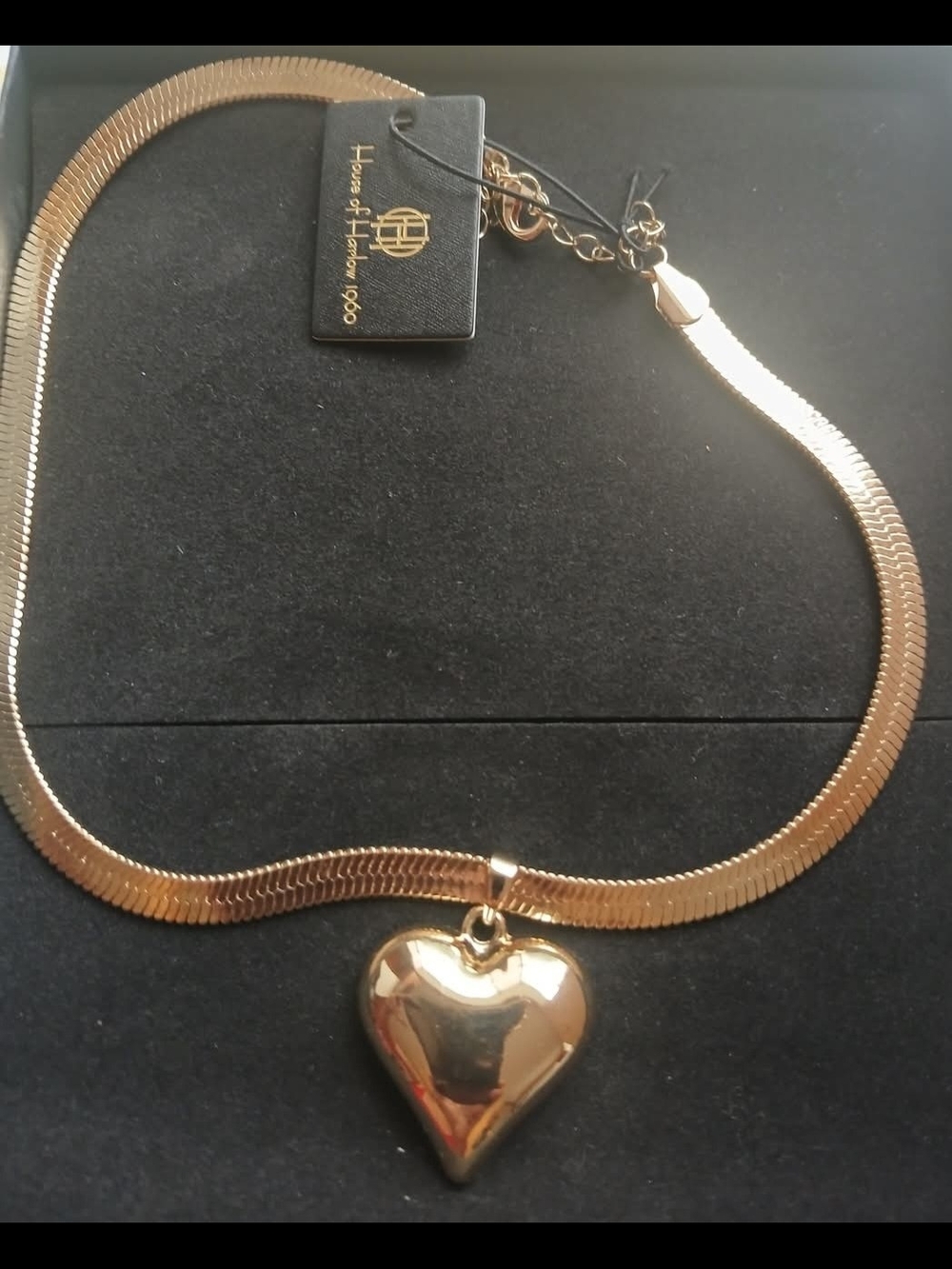 Gold Fine Plated Heart Pendant Herring Bone Necklace